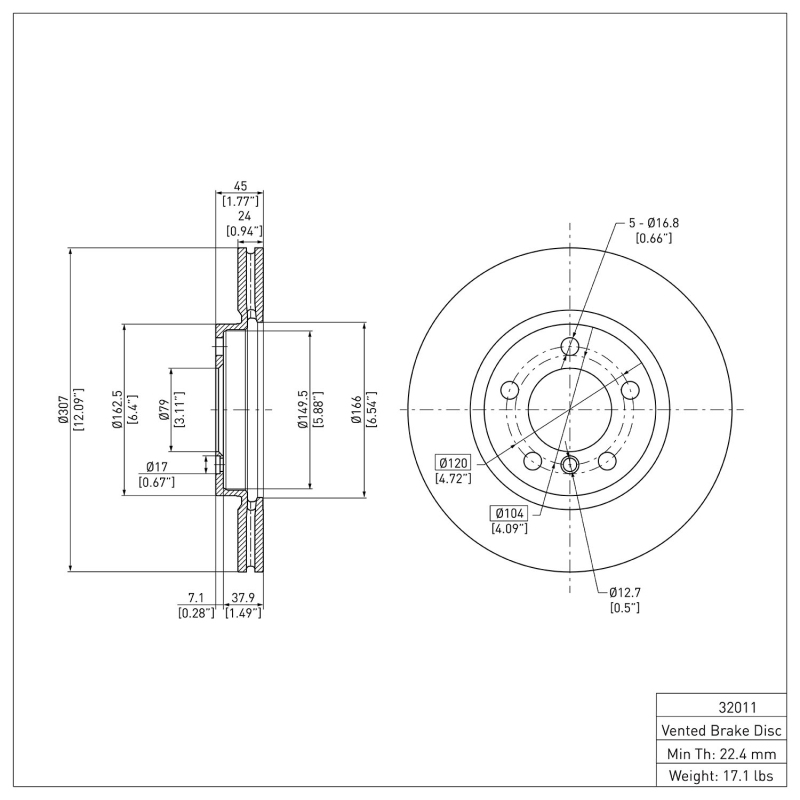 Mini Cooper Countryman Brake Rotor (1) - Front - DFC - Plain - `11-`16