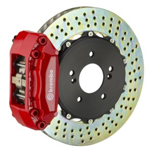 Mini Cooper Brake Kit - Front - Brembo - 4 Piston Cast 2pc 328x28 Drilled Rotors - Red - `07-`13