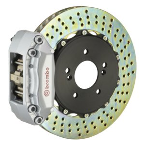 Mini Cooper Brake Kit - Front - Brembo - 4 Piston Cast 2pc 328x28 2pc Rotor Drilled - Silver - `07-`13