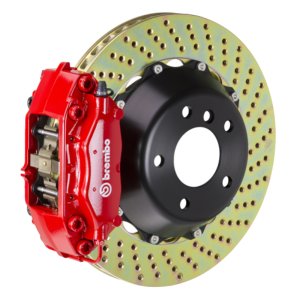 Mini Cooper Brake Kit - Front - Brembo - 4 Piston Cast 345x28 2pc Rotor Drilled - Red - `14-`27