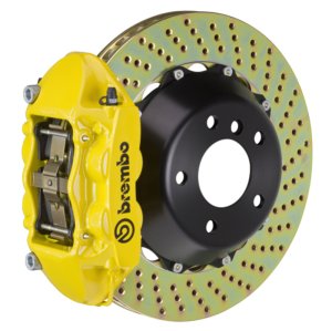 Mini Cooper Brake Kit - Front - Brembo - 4 Pist Cast 345x28 2pc Rotor Drilled - Yellow - `14-`27