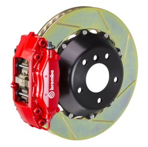 Mini Cooper Brake Kit - Front - Brembo - 4 Piston Cast 345x28 2pc Rotor Slotted Type1 - Red - `14-`27