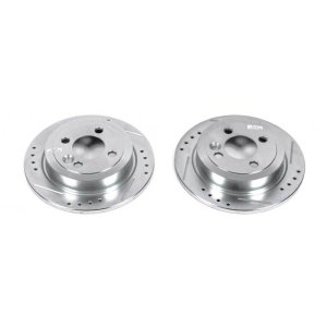 Mini Cooper Brake Rotors (2) - Rear - PowerStop - Evolution Drilled & Slotted - Silver - `07-`16