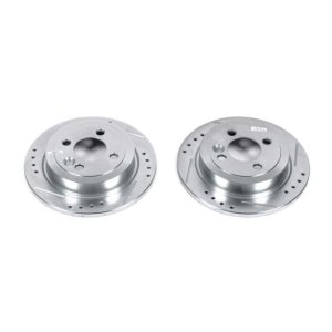Mini Cooper Brake Rotors (2) - Rear - PowerStop - Evolution Drilled & Slotted - Silver - `07-`16
