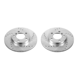 Mini Cooper Brake Rotors (2) - Front - PowerStop - Drilled & Slotted Zinc Plated - Silver - `13-`16