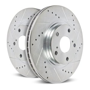 Mini Cooper Brake Rotors (2) - Rear - PowerStop - Evolution Drilled & Slotted - Silver - `13-`16