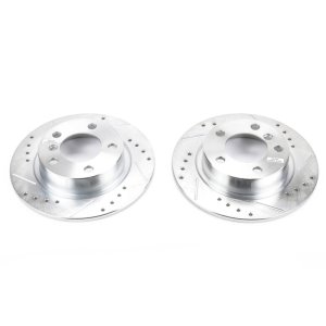 Mini Cooper Brake Rotors (2) - Rear - PowerStop - Evolution Drilled & Slotted - Silver - `13-`16