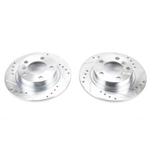 Mini Cooper Brake Rotors (2) - Rear - PowerStop - Evolution Drilled & Slotted - Silver - `13-`16