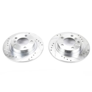 Mini Cooper Brake Rotors (2) - Rear - PowerStop - Evolution Drilled & Slotted - Silver - `13-`16