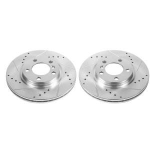 Mini Cooper Brake Rotors (2) - Front - PowerStop - Evolution Drilled & Slotted - Silver - `13-`16