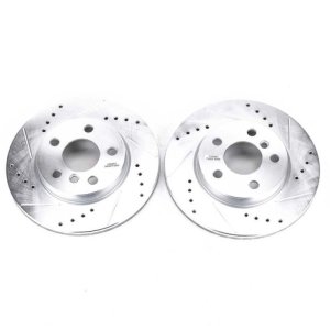 Mini Cooper Brake Rotors (2) - Front - PowerStop - Evolution Drilled & Slotted Zinc Plated Rotors - Silver - `14-`19