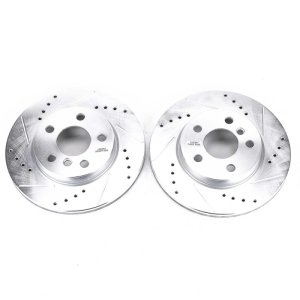 Mini Cooper Brake Rotors (2) - Front - PowerStop - Evolution Drilled & Slotted Zinc Plated Rotors - Silver - `14-`19