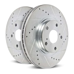 Mini Cooper Brake Rotors (2) - Front - PowerStop - Evolution Drilled & Slotted Zinc Plated Rotors - Silver - `14-`19