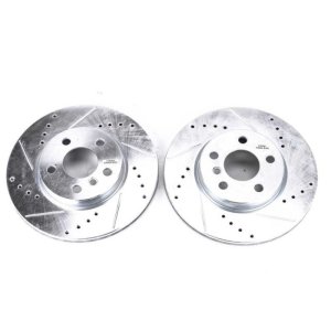 Mini Clubman Brake Rotors (2) - Front - PowerStop - Drilled & Slotted + Silver Zinc Plated - `16-`19