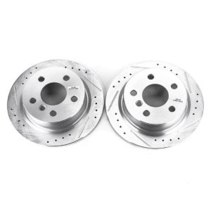 Mini Cooper Brake Rotors (2) - Rear - PowerStop - Evolution Drilled & Slotted Zinc Plated - Silver - `14-`19
