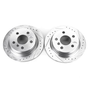 Mini Cooper Brake Rotors (2) - Rear - PowerStop - Evolution Drilled & Slotted Zinc Plated - Silver - `14-`19