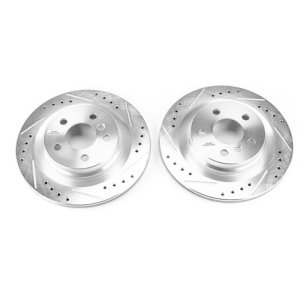 Mini Countryman Brake Rotors (2) - Rear - PowerStop - Evolution Drilled & Slotted - Silver Zinc Plated - `18-`20