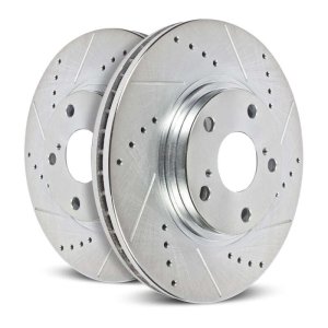 Mini Cooper Countryman Brake Rotors (2) - Front - PowerStop - Evolution Drilled & Slotted Zinc Plated Rotors - Silver - `17-`24