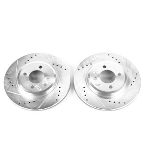 Mini Cooper Brake Rotors (2) - Front - PowerStop - Evolution Drilled & Slotted - Silver - `02-`07