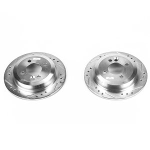 Mini Cooper Brake Rotors (2) - Rear - PowerStop - Evolution Drilled & Slotted - Silver - `02-`06