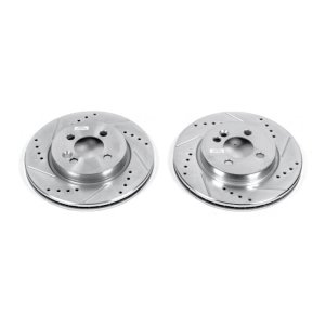 Mini Cooper Brake Rotors (2) - Front - PowerStop - Evolution Drilled & Slotted - Silver - `07-`09