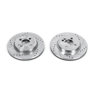 Mini Cooper Brake Rotors (2) - Front - PowerStop - Evolution Drilled & Slotted - Silver - `07-`09