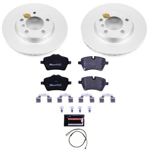 Mini Cooper Brake Kit - Front - PowerStop - Genuine Geomet Coated Rotors + ECE-R90 Certified Pads + Hardware Kit - `13-`16