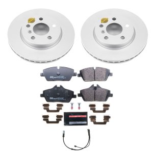 Mini Cooper Brake Kit - Front - PowerStop - Genuine Geomet Coated Rotors + ECE-R90 Certified Pads + Hardware Kit - `14-`21