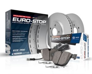 Mini Cooper Brake Kit - Front - PowerStop - Genuine Geomet Coated Rotors + ECE-R90 Brake Pads + Hardware Kit - `14-`19