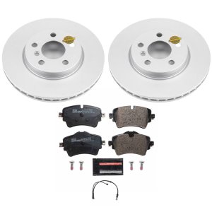 Mini Cooper Brake Kit - Front - PowerStop - Genuine Geomet Coated Rotors + ECE-R90 Brake Pads + Hardware Kit - `14-`19