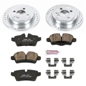 Mini Cooper Brake Kit - Rear - PowerStop - Drilled & Slotted Rotors + Carbon-Fiber Ceramic Pads - `07-`10