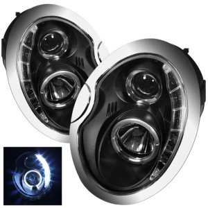 Mini Cooper Headlights - SPYDER - Projector DRL - Black - `02-`06