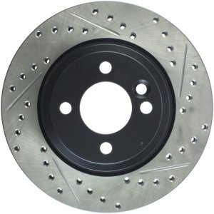 Mini Cooper Brake Rotor(1) - Front Left - Stoptech - Drilled & Slotted - Black - `02-`07