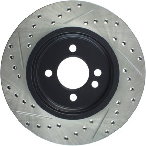 Mini Cooper Brake Rotor(1) - Front Left - Stoptech - Drilled & Slotted - Black - `02-`07