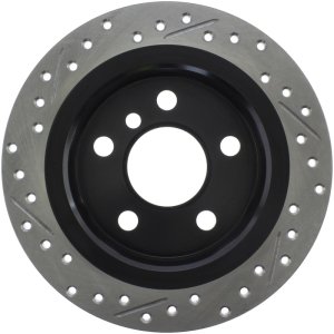 Mini Cooper Brake Rotor(1) - Rear Left - Stoptech - Drilled/Slotted Sport Rotor - Black E-Coated - `14-`15