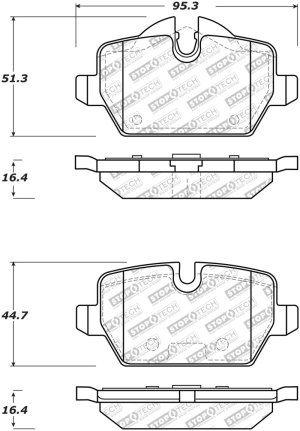 Mini Cooper Brake Pads - Rear - Stoptech - Street Select Brake Pads w/Hardware - `13-`16