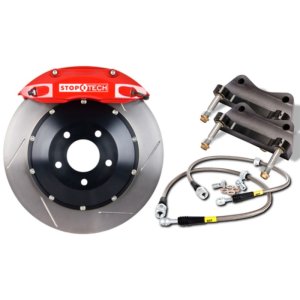 Mini Cooper Brake Kit - Front - Stoptech - Slotted Two-Piece 328x28mm Rotors + ST-40 Calipers + StopTech Street Performance Pads - Red - `02-`06