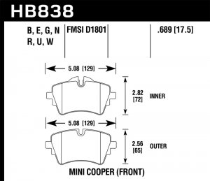 Mini Cooper S Brake Pads - Front - Hawk Performance - HPS 5.0 Disc Brake Pad - `14-`17