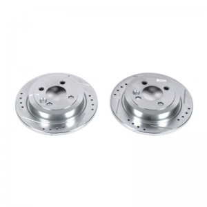 Mini Cooper Brake Rotors (2) - Rear - PowerStop - Evolution Drilled & Slotted - Silver - `07-`16