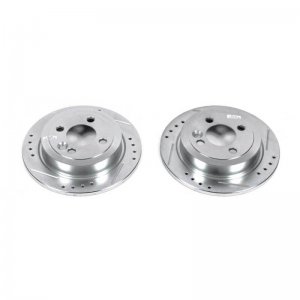 Mini Cooper Brake Rotors (2) - Rear - PowerStop - Evolution Drilled & Slotted - Silver - `07-`16