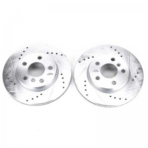 Mini Cooper Brake Rotors (2) - Front - PowerStop - Evolution Drilled & Slotted Zinc Plated Rotors - Silver - `14-`19