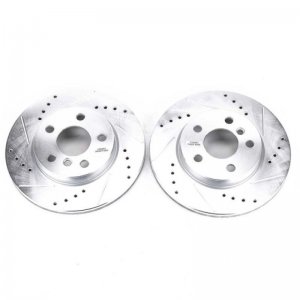 Mini Cooper Brake Rotors (2) - Front - PowerStop - Evolution Drilled & Slotted Zinc Plated Rotors - Silver - `14-`19