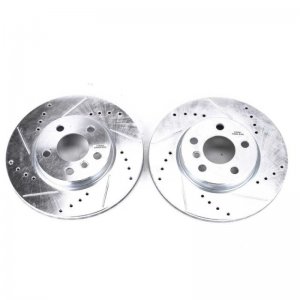 Mini Cooper Brake Rotors (2) - Front - PowerStop - Drilled & Slotted + Silver Zinc Plated - 2014