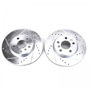 Mini Cooper Brake Rotors (2) - Front - PowerStop - Drilled & Slotted + Silver Zinc Plated - 2014