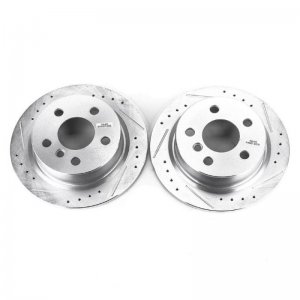 Mini Cooper Brake Rotors (2) - Rear - PowerStop - Evolution Drilled & Slotted Zinc Plated - Silver - `14-`19