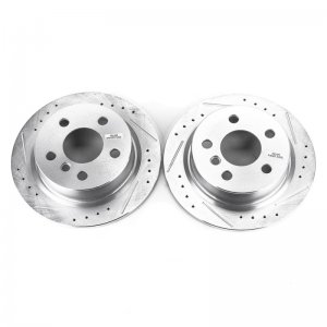 Mini Cooper Brake Rotors (2) - Rear - PowerStop - Evolution Drilled & Slotted Zinc Plated - Silver - `14-`19