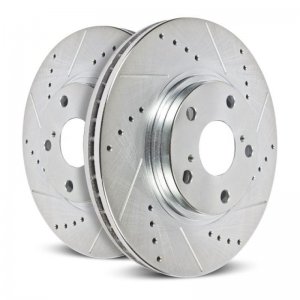Mini Cooper Brake Rotors (2) - Front - PowerStop - Evolution Drilled & Slotted - Silver - `02-`07
