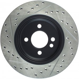 Mini Cooper Brake Rotor (1) - Front Left - Stoptech - Drilled & Slotted - Black - `02-`07