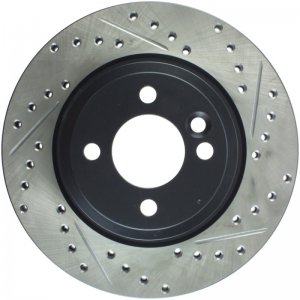 Mini Cooper Brake Rotor (1) - Front Left - Stoptech - Drilled & Slotted - Black - `02-`07