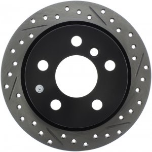 Mini Cooper Brake Rotor (1) - Rear Left - Stoptech - Drilled/Slotted Sport Rotor - Black E-Coated - `14-`15